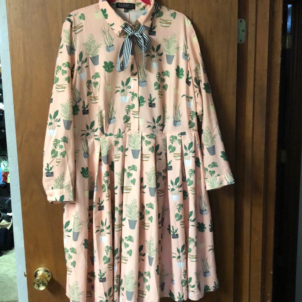 Eloquii Pleated Dress with Pattern and bow